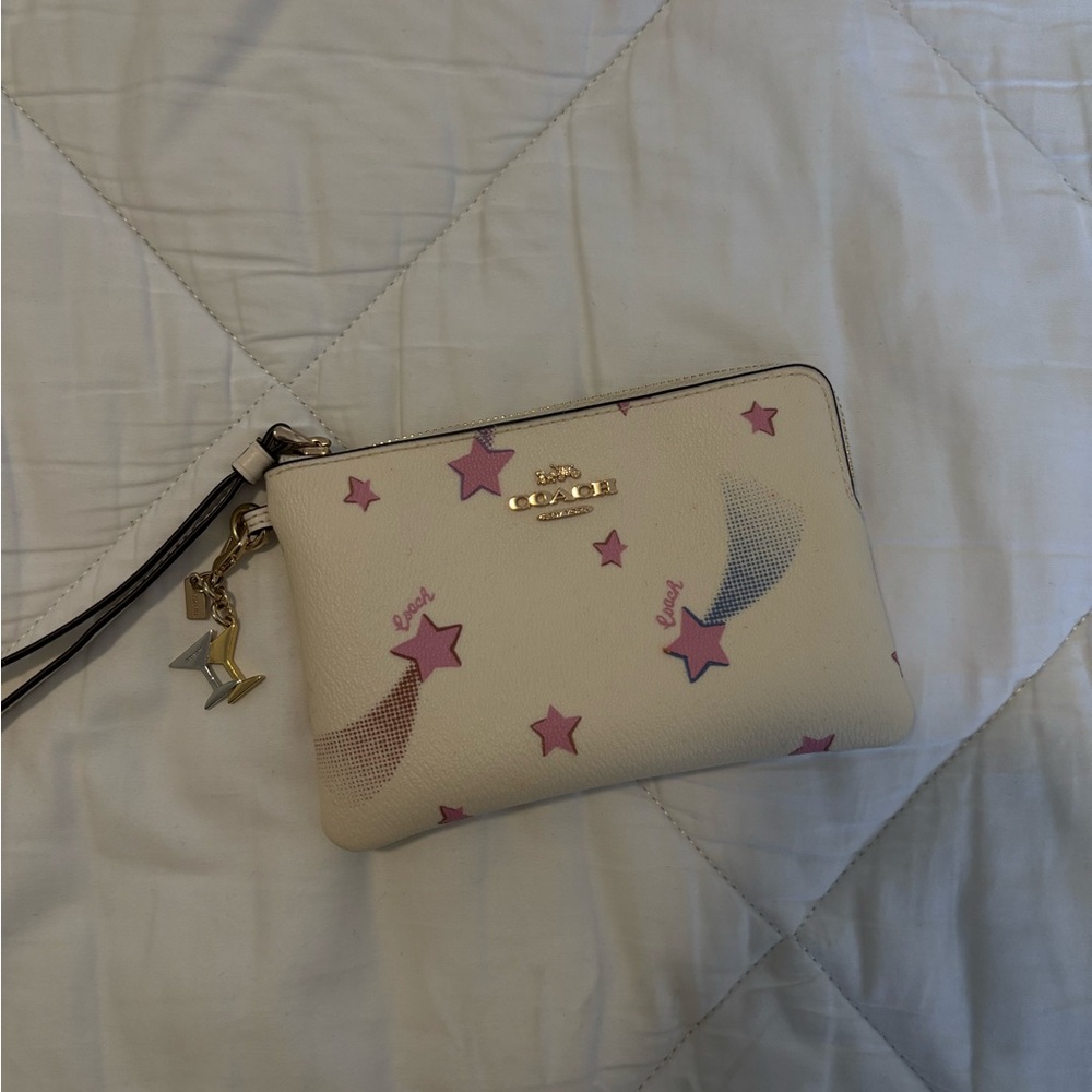 Coach Cream and Pink Star Clutch Wristlet